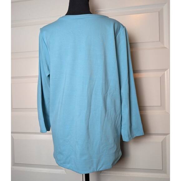 J Jill Wearever Size M Tunic Blouse Split V-Neck Blue Stretch Relaxed Colorful - Picture 3 of 8